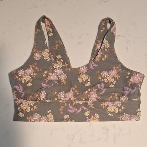 Aerie  Offline Floral Gray and Purple Crop Top Size Large